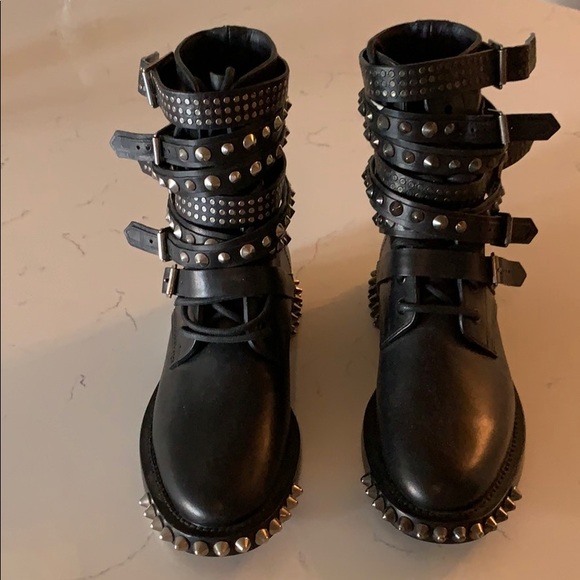 SAINT LAURENT RANGERS STUDDED LEATHER COMBAT BOOTS - Picture 5 of 8